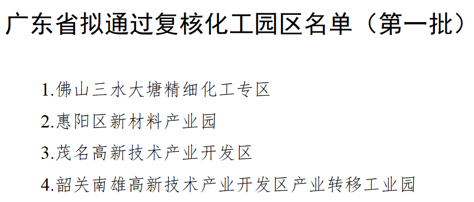 廣東省擬通過復核化工園區(qū)名單（第一批）公示！(圖2)